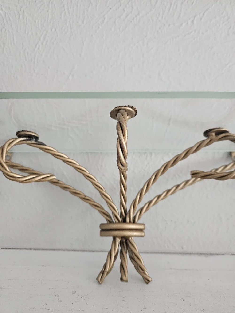 Vintage HOMCO Chateau Twisted Gold Brass Rope Decorative Wall Shelf With Glass